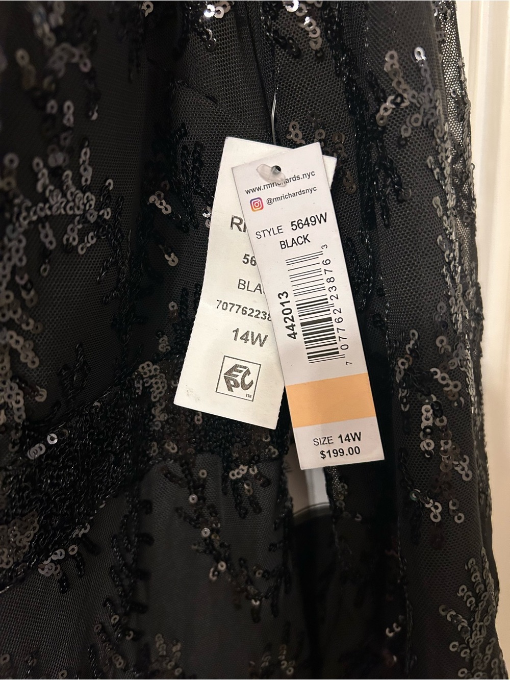 R&M Richards Black Sequin Long Sleeve V-Neck Evening Gown - Picture 8 of 13